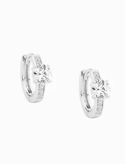 Earrings|Silver Jewellery*Ellani 13mm Hoops Cubic Zirconia Solitaire Rhodium