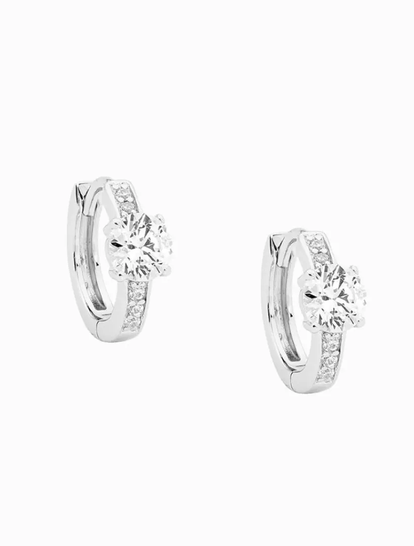 Earrings|Silver Jewellery*Ellani 13mm Hoops Cubic Zirconia Solitaire Rhodium