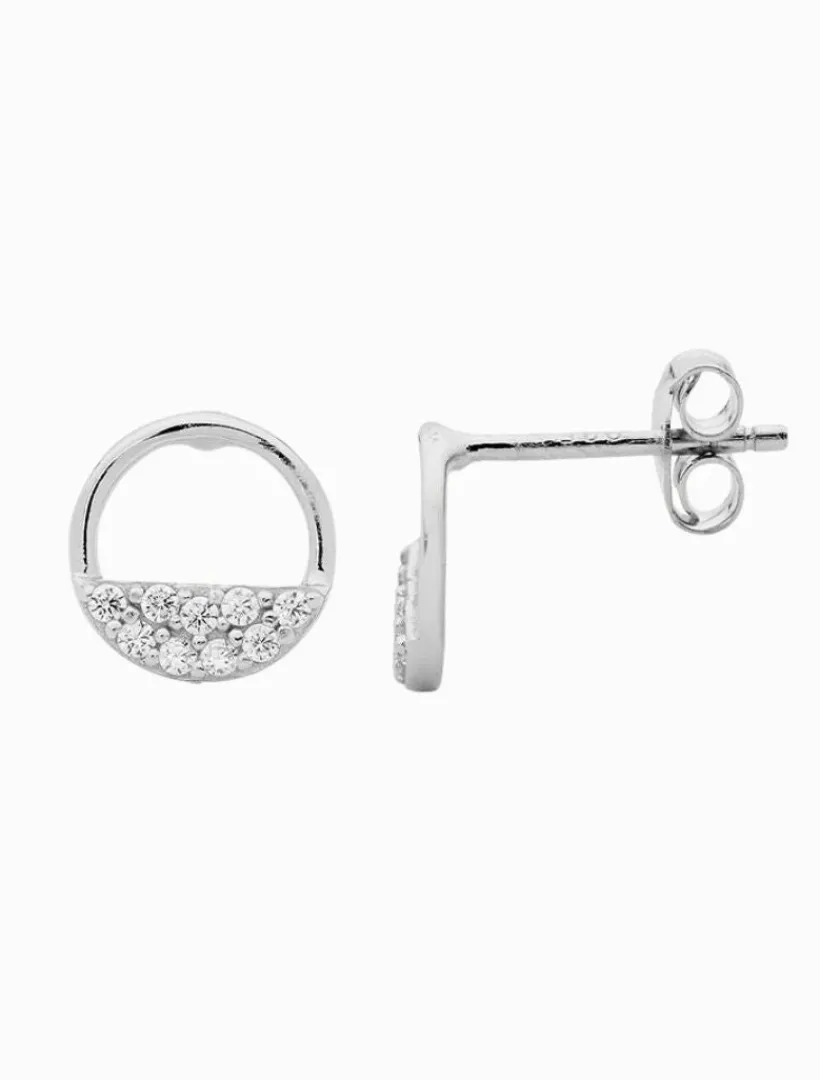 Earrings|Silver Jewellery*Ellani Open Circle Earrings Cubic Zirconia Rows Rhodium