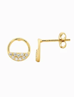 Earrings|Gold Jewellery*Ellani Open Circle Earrings Cubic Zirconia Rows Gold