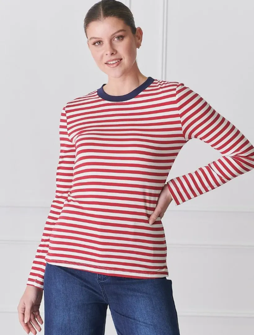 Shirts And Tops*Zjoosh Paris Long Sleeve Tee Red White RedWhite