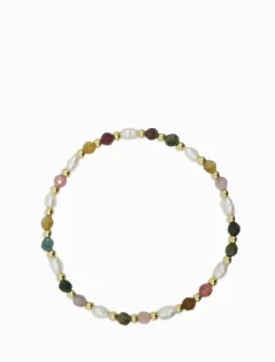 Pearl Jewellery|Bangles And Bracelets*Zjoosh Pink and Green Stone and Pearl Stretch Bracelet