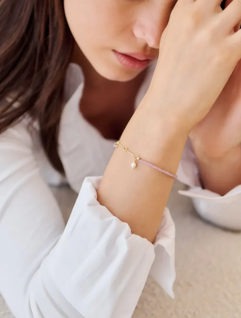 Pearl Jewellery|Bangles And Bracelets*Zjoosh Pink Stone Pearl and Gold Bracelet