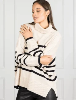 Knits And Jumpers*Zjoosh Samantha Striped Knit Ecru Black