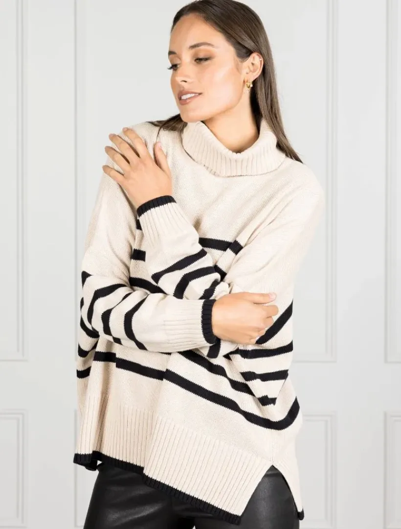 Knits And Jumpers*Zjoosh Samantha Striped Knit Ecru Black