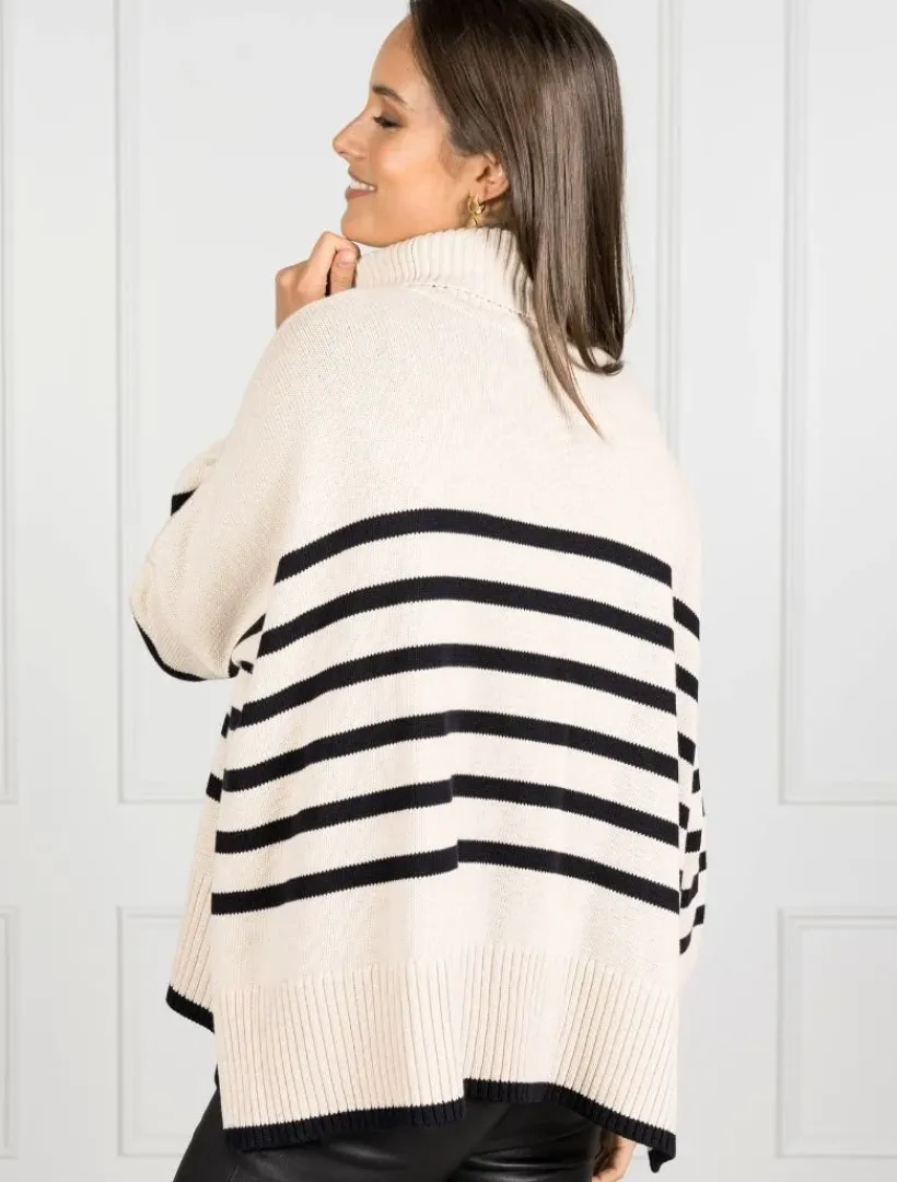 Knits And Jumpers*Zjoosh Samantha Striped Knit Ecru Black