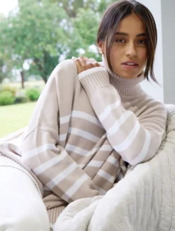Knits And Jumpers*Zjoosh Samantha Striped Knit Ecru White