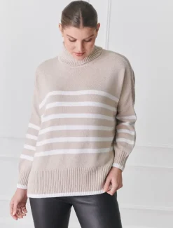 Knits And Jumpers*Zjoosh Samantha Striped Knit Ecru White