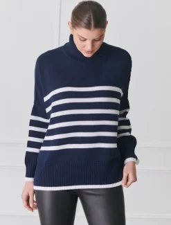 Knits And Jumpers*Zjoosh Samantha Striped Knit Navy White