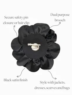 Hats & Hair Accessories*Zjoosh Satin Flower Brooch Black