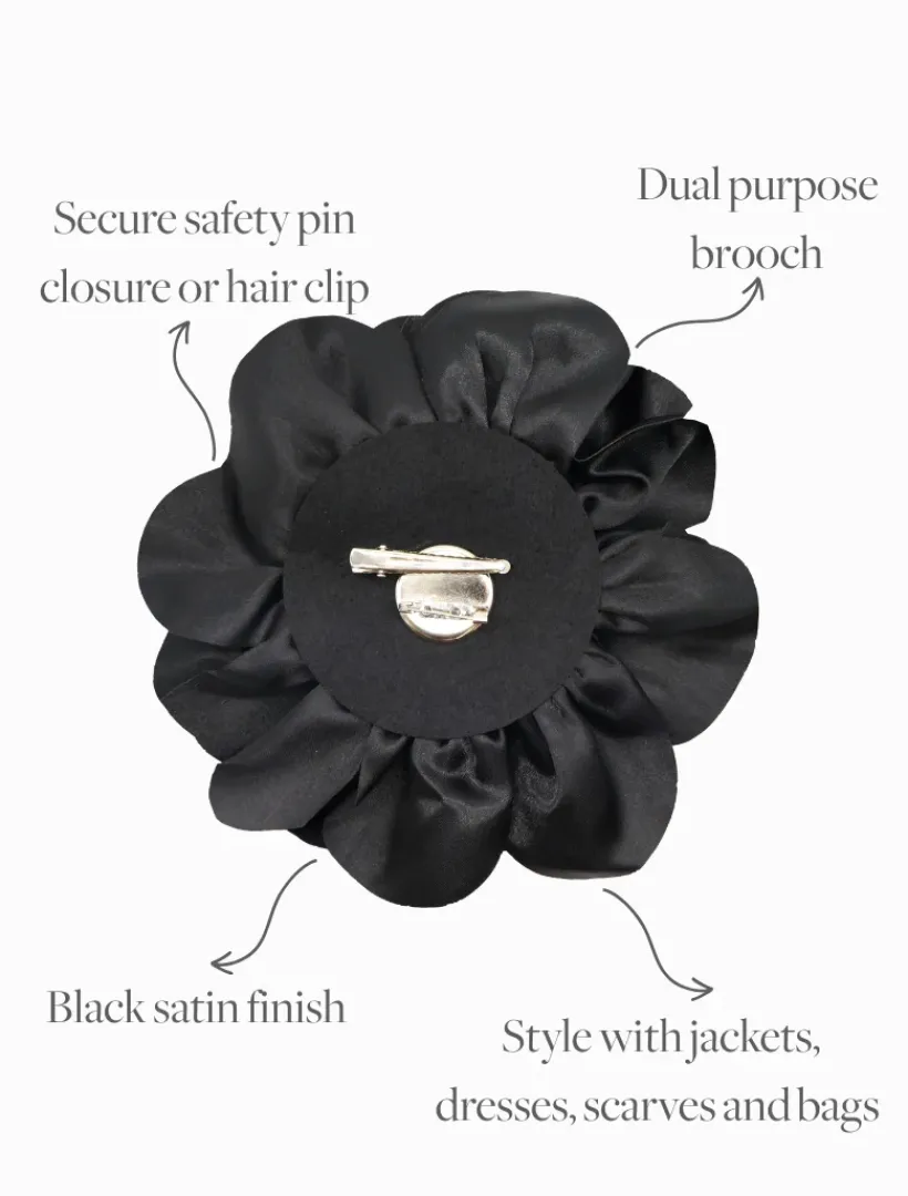 Hats & Hair Accessories*Zjoosh Satin Flower Brooch Black