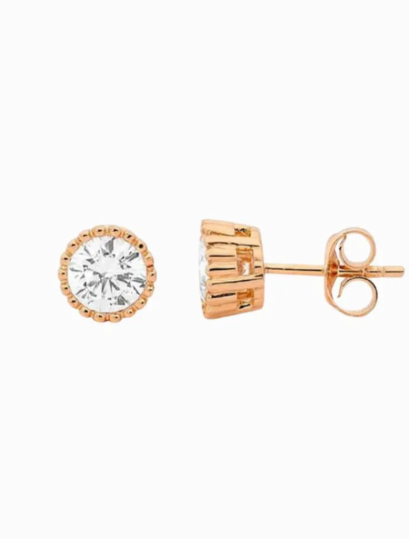Earrings*Ellani Stainless Steel 5mm Cubic Zirconia Crown Set Earring Rose Gold RoseGold