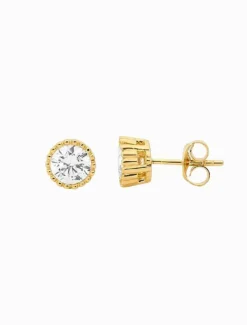 Earrings|Gold Jewellery*Ellani Stainless Steel 4mm Cubic Zirconia Crown Set Earring Gold