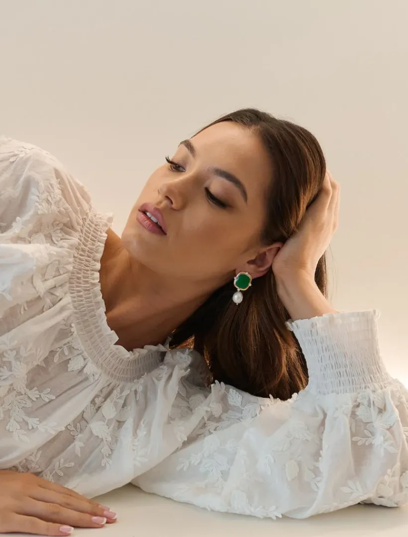 Symposium|Pearl Jewellery*Zjoosh Symposium Emerald Pearl Drop Earrings