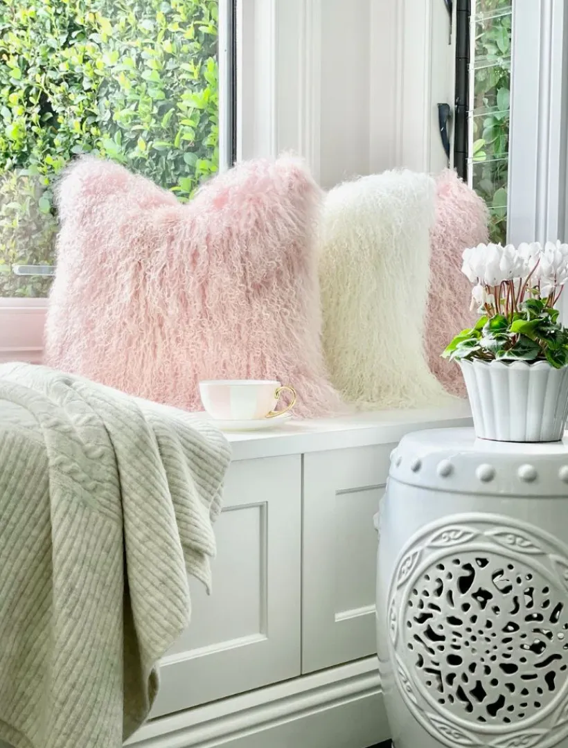 Cushions*Zjoosh Tibetan Fur Cushion Blush