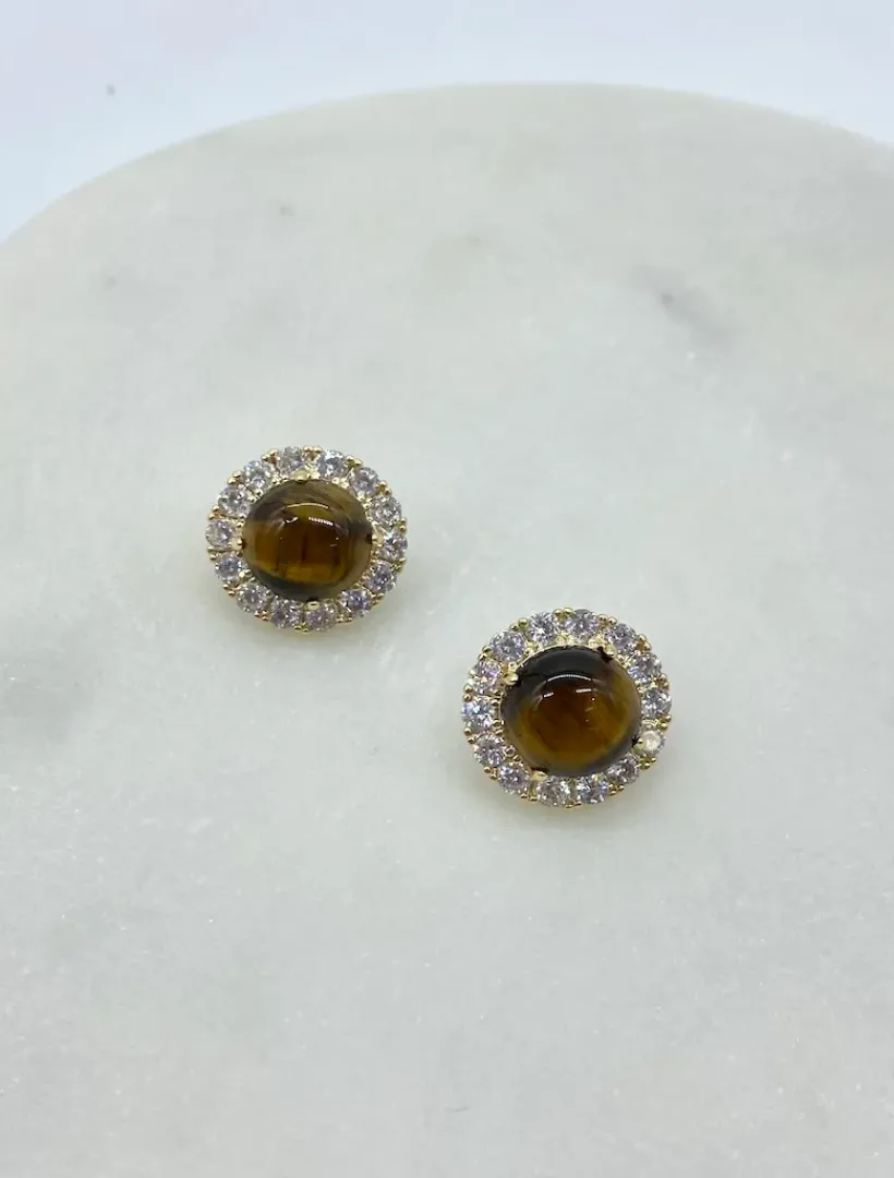 Earrings*Zjoosh Tigers Eye and Crystal Studs