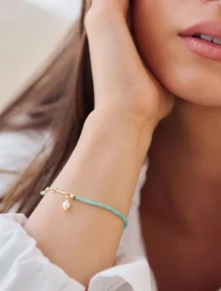 Pearl Jewellery|Bangles And Bracelets*Zjoosh Turquoise Pearl and Gold Long Bracelet