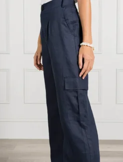 Pants*Zjoosh Wide Leg Linen Cargo Pant - FINAL SALE Navy