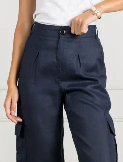 Pants*Zjoosh Wide Leg Linen Cargo Pant - FINAL SALE Navy