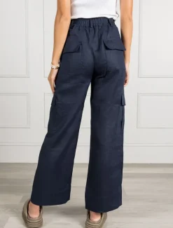Pants*Zjoosh Wide Leg Linen Cargo Pant - FINAL SALE Navy